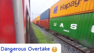 😳Dangerous Overtake:Yoga Express Express Overtake Double Stack Container Freight Train At High Speed