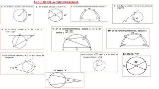 ÁNGULOS EN LA CIRCUNFERENCIA  EJERCICIOS