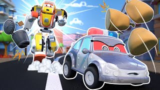 Watch out! ROBOT POLICE CAR goes crazy! Rescue her, SUPER ROBOT! | Robot & Police Car Transform