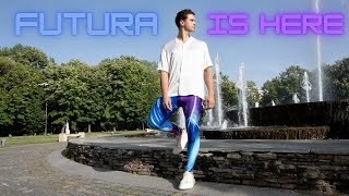 Male Model Wears Futuristic Print Men's Leggings