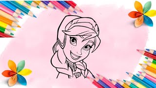 Beautiful Anna Princess Drawing for Children||easy ELSA  drawing, colouring and painting.