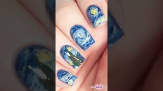 Van Gogh Starry Night Nail Art #shorts #youtubepartner