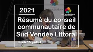 Sud Vendée Littoral : Résumé du conseil communautaire - Juillet 2021