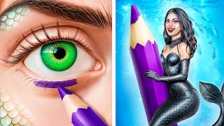 From Nerd to Beauty Dark Mermaid / Vampire Extreme Makeover with Gadgets from Tik Tok