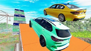 Bmw Cars Vs River Mega High Container  Jump Test #9 - Speed Car Crash -  BeamNG Drive