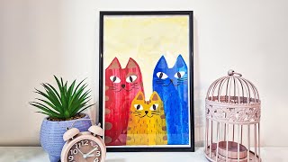 Cats painted with acrylic paints on easy way