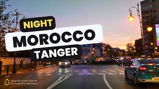 Night city of Tanger by car. Traffic in Morocco.