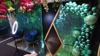 Shimmer freestanding backdrop with SolaAir sequins panels