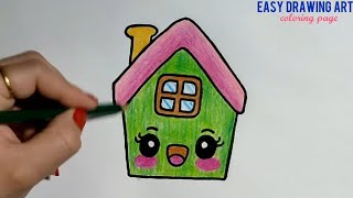 cute house drawing & coloring page || how to draw cute home/house 🏠 drawing