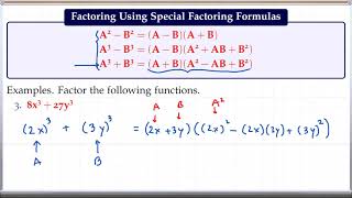 Factoring polynomials using special factoring formulas