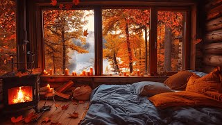 Cozy Autumn Forest Bedroom by the River - Soft Piano Sound with Birds and Fire for Relaxati