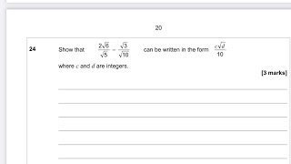 GCSE Maths Surds Revision, AQA November 2018 Non-Calculator Paper 1 Question 24