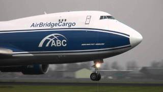 AirBridgeCargo Boeing 747-400F landing Amsterdam Schiphol - 2