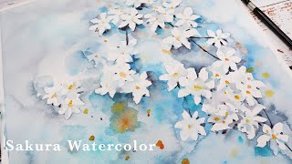 Watercolor Painting For Beginners/ Cherry Blossom (Sakura) With Blue Background