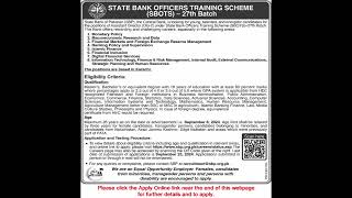 State Bank Officers Training Scheme September 2024 Apply Online SBP Assistant Director Jobs SBOTS