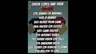 Roblox Error Codes And Their Meanings 😱 #roblox #shorts #errorcode