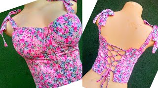 Easiest way to make a corset || Corset top with keyhole yoke #tutorial #howto #corset