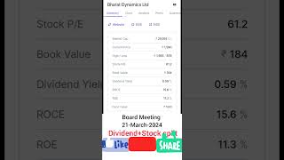 Bharat Dynamics Ltd || Dividend+Stock split || board Meeting|| 2024