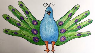 How to make Peacock and Hen easy drawing for kids with Palm Part 3 #StayHome #WithMe