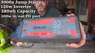 GOOLOO GTX280 Power Station: 120w inverter / 3000a car jump starter / 280wh capacity!