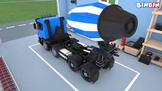 Mixer Truck | Car Garage for Kids | Formation and Uses | Construction Vehicles for Children| #BinBin