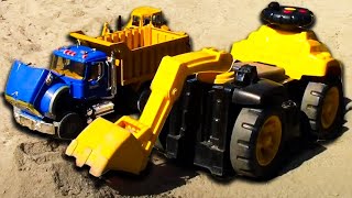 Bruder Dump Trucks Backhoes and Excavators - Playing Outside | Toy Trucks for Kids | JackJack Plays