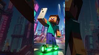 Steve Riding a Futuristic Hoverboard #aigeneratdimages #aigeneratedart #minecraft #steve #ai #games