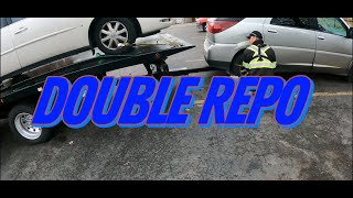 Double Repo With Rollback tow truck recovery out of oil change bay & street justice from ex