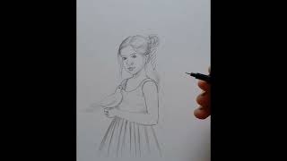 Girl  with  a pigeon drawing//pencil sketch