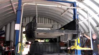 Building a bed lift to change fuel pumps on trucks pt3 it works.