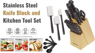 Knife Block and Kitchen Tool Set Stainless Steel 22 Piece