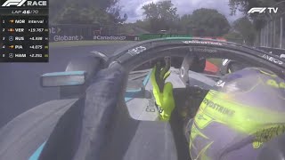 (UNSEEN) HAMILTON GETS HELD UP BY A LAPPED CAR (Zhou) DURING the RACE