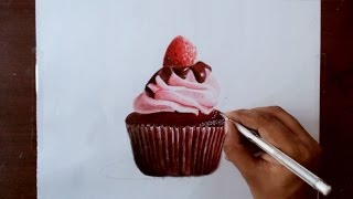 Drawing a chocolate cupcake - Prismacolor pencils