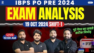 IBPS PO Pre 2024 Exam Analysis | 19 Oct Shift 1 | Asked Questions & Expected Cutoff