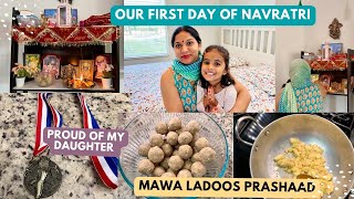 🙏🏻FIRST DAY OF NAVRATRI 2023🕉️Mawa ladoos Prshaad/INDIAN MOM vlogger FULL DAY BUSY ROUTINE VLOG