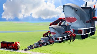 Big & Small Choo-Choo Charles Shark vs Choo-Choo Iron Man Train | BeamNG.Drive