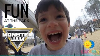 Playing at the park with Carsten Monster Trucks FUN