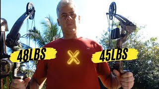 48lbs x 45lbs, arcos compostos com diferentes tecnologias e resultados