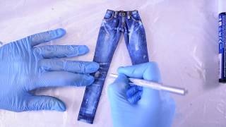 DIY. How to make stylish Jeans for Blythe doll. Master class in discoloration and aging doll jeans