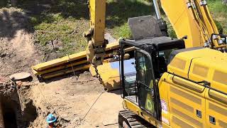 Caterpillar 374F - Excavation of the damaged catch basin and cleanout, 7/25/2023 (Part 1)