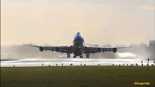 KLM Boeing 747-400 take off from RW36L at schiphol airport