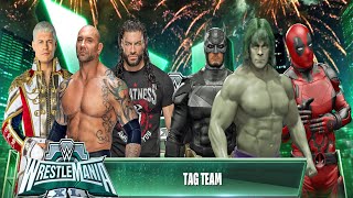 WWE 2K24 | Cody Rhodes + Batista + Roman Reigns vs Hulk + Deadpool + Batman