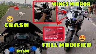 R15M Wings Mirror Installation || Bike Crash 🥺 Dog || Full Modification