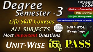 Degree 3rd Semester Skill Courses All Subjects Important Questions UNIT-WISE Weightage Degree2024