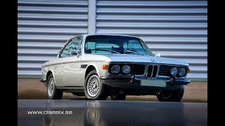 BMW 3,0 CSI E9 1974 for sale in Sweden. In polaris silver with blue leather. 89.000€