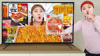 Mukbang Fire Spicy Noodle Tteokbokki TV속 대왕 편의점 음식먹방! 점보오모리도시락라면 Convenience Store food | HIU 하이유