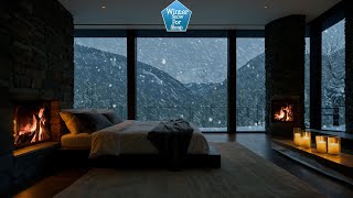 Relaxing Blizzard for Sleep | winter fireplace | Snowstorm Sounds with Fireplace Crackling