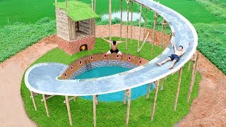 Building Secret Underground House And Water Slide Around Underground Swimming Pool