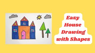 How to draw house with shapes/drawing and colouring house