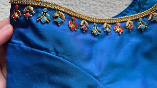 Very simple blue&red combination easy aari work using normal needle !2023